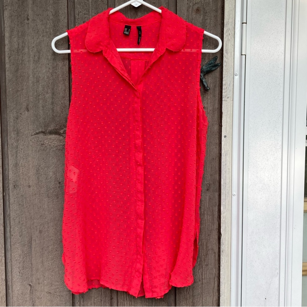 MNG SUIT Top Sleeveless Button-down Watermelon Red Orange Coral Size Medium
